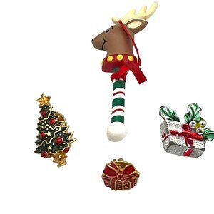 Lot of 4 Christmas Pins Hallmark Reindeer Xmas Tree and 2 Gifts